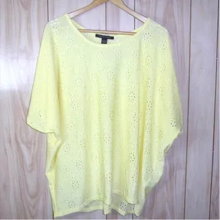 Photo of Carolyn Taylor Yellow Eyelet Poncho Blouse Boho Floral Cutout Dolman Top L
