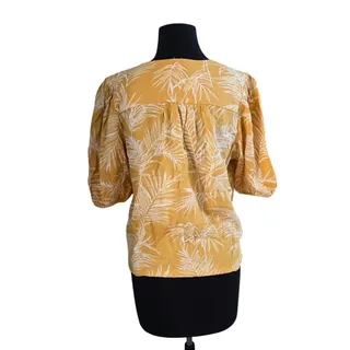 Photo of Sigrid Olsen Mustard/White Leaves Linen Blend Short Sleeve Tunic Top - M