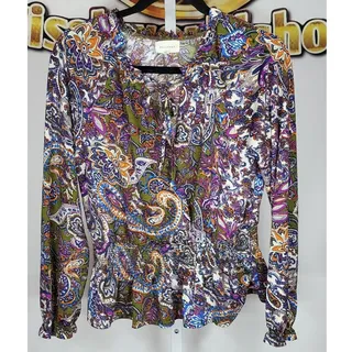 Photo of Melloday Womens Purple Green Paisley Stretch Elastic Waist Top size S