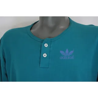Photo of Vintage 80s Adidas Trefoil Henley Shirt USA Made Blue Rare Single Stitch Mens L