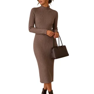 Photo of Abercrombie Mock Neck Knit Midi Sweater Dress Small Brown Fall Old Money Minimal