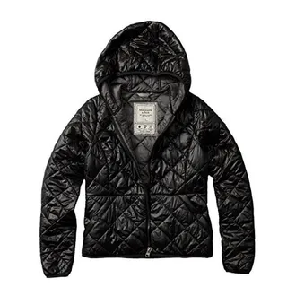 Photo of Abercrombie & Fitch Lightweight Hooded Puffer Jacket Womens S Black Packable