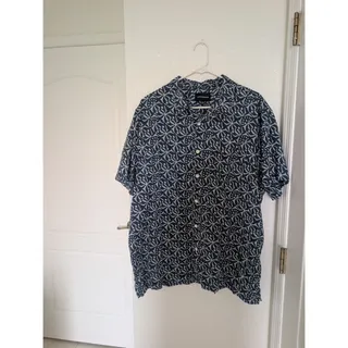 Photo of Lucky Brand Men XXL Blue and White Geometric Short Sleeve Button Down Shirt