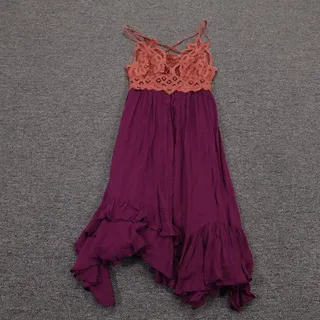 Photo of FP One Dress Womens XS/S Purple Lace Adella Slip Asymmetrical Ruffle Boho