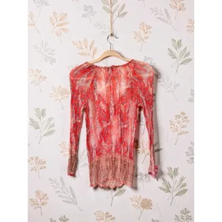 Photo of Lucky Brand Sheer Paisley Top Womens Small Red Pink Long Sleeve Boho Y2K Blouse