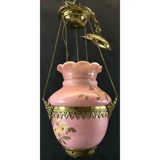Photo of Art Nouveau Pink Moonlight Lamp Hanging Pendant Light with Floral Design