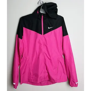 Photo of Nike Womens Windrunner Running Jacket Pink Black Colorblock Hooded Medium
