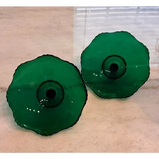 Photo of Vintage Emerald Green Glass Compote Insert Candleholders – Set of 2