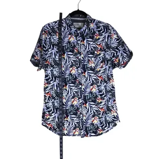 Photo of Free Planet Floral Shirt Men’s Medium Black Tropical Button Up Cotton Stretch