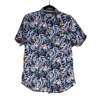 Photo of Free Planet Floral Shirt Men’s Medium Black Tropical Button Up Cotton Stretch