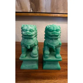 Photo of Turquoise Chinese Foo Dog Guardian Lion Figurines – Pair