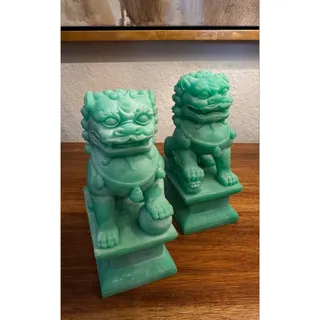 Photo of Turquoise Chinese Foo Dog Guardian Lion Figurines – Pair