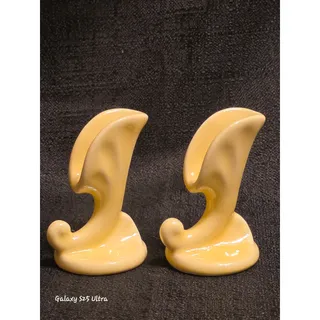 Photo of Vintage USA Mini Yellow Ceramic Bud Vases Pair – Mid Century Modern 2–3”