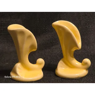 Photo of Vintage USA Mini Yellow Ceramic Bud Vases Pair – Mid Century Modern 2–3”