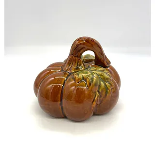 Photo of Greenbrier International Brown Ceramic Pumpkin Fall Autumn Thanksgiving 4"x3.5"