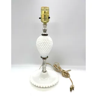 Photo of Vintage MCM White Hobnail Milk Glass Table Lamp