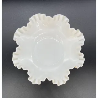 Photo of Vintage Fenton Milk Glass Hobnail Bowl with Ruffled Rim