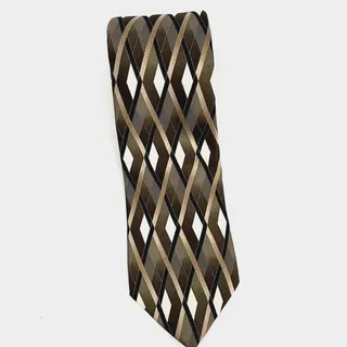 Photo of Vintage Stafford Mens Silk Tie Brown Black Argyle Geometric Made USA 58"