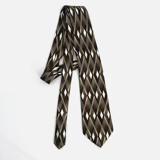 Photo of Vintage Stafford Mens Silk Tie Brown Black Argyle Geometric Made USA 58"