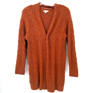 Photo of Knox Rose Rust Cable Knit Open Front Long Cardigan Sweater Women’s Medium Cozy
