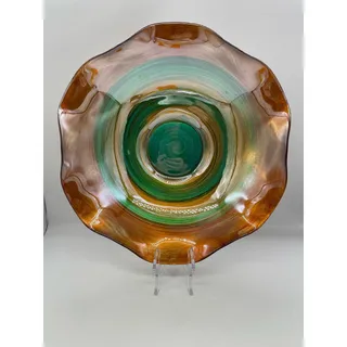 Photo of Quadrifoglio Glass Swirl Ruffle Edge Bowl 13 1/2” Italy