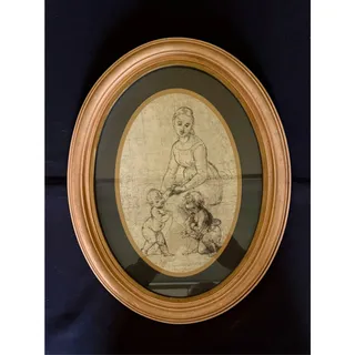 Photo of Antique 19thC Oval Gilt Framed Stipple Engraving After Raphael - Madonna & Child