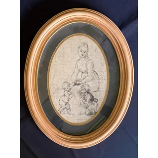 Photo of Antique 19thC Oval Gilt Framed Stipple Engraving After Raphael - Madonna & Child
