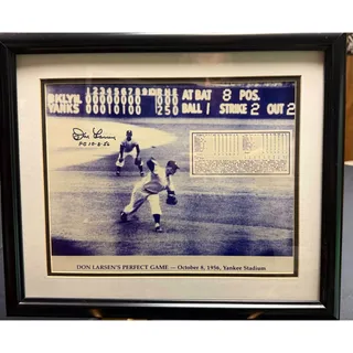 Photo of Vintage Don Larsen Perfect Game Framed 1956 World Series Facsimile Print NY