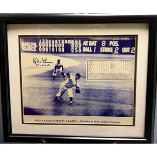 Photo of Vintage Don Larsen Perfect Game Framed 1956 World Series Facsimile Print NY