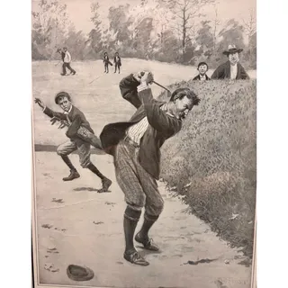 Photo of Vintage 1904 A.B. Frost Golf Art Print "Temper" Signed Framed Illustration 9x12