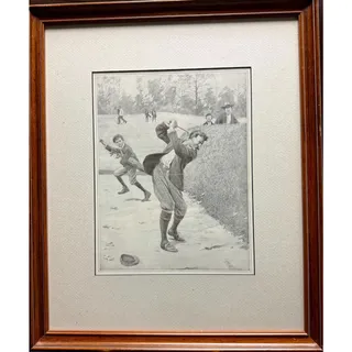 Photo of Vintage 1904 A.B. Frost Golf Art Print "Temper" Signed Framed Illustration 9x12