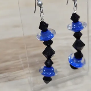 Photo of Artisan Created Blue Bicolor & Black Glass Beaded Bracelet Earrings Jewelry Set