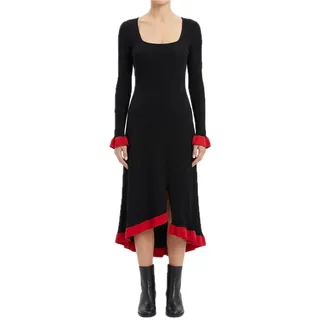 Photo of Esteban Cortazar Black Red Square Neck Knit Midi Long Sleeve Sweater Dress Sz S