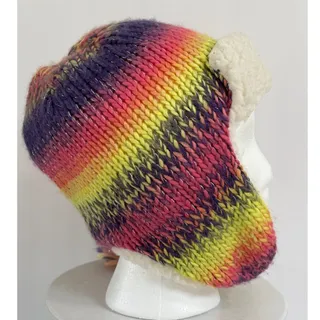 Photo of Rainbow Knit Trapper Hat Sherpa Lined Ear Flap Tassel Boho Joe Boxer One Size