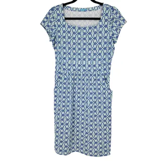 Photo of J. McLaughlin Blue and White Pockets Short Sleeve Swing Dress Size Small