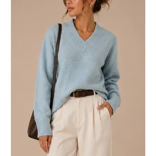Photo of Abercrombie Wedge V-Neck Chunky Sweater Womens S Blue Preppy Quiet Luxury Soft