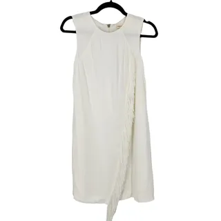 Photo of REBECCA TAYLOR Chalk Ivory Sleeveless Fringe A-Line Crew Neck Shift Dress Size 2