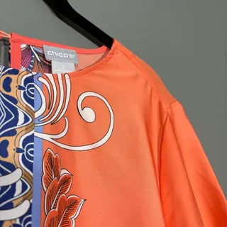 Photo of Chico's NWT Orange Retro Glam Old Money Top - Size 2 (Large 12/14) - Silky Feel