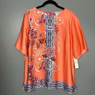 Photo of Chico's NWT Orange Retro Glam Old Money Top - Size 2 (Large 12/14) - Silky Feel