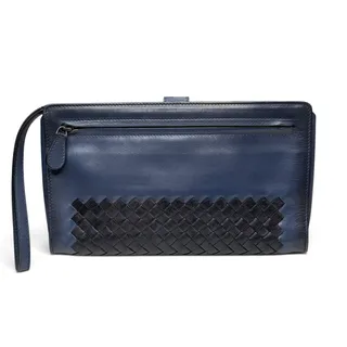 Photo of Bottega Veneta Intrecciato Navy Blue Leather Wristlet Clutch Wallet Organizer