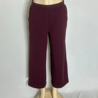 Photo of LOFT Pants Women Medium Burgundy Wide Leg Cropped High Rise Pull On NWT workwear