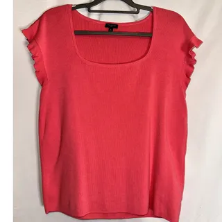 Photo of Talbots Plus Pink Scoop Square Neck Ruffle Cap Sleeve Sweater Size 1X