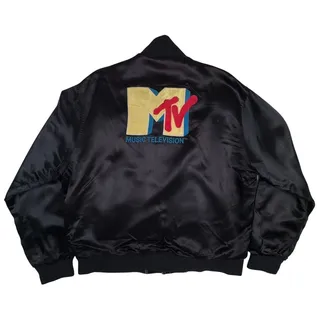 Photo of Vintage 1980s MTV Music Television Empire Satin Bomber Jacket XL Embroidered