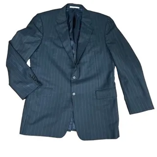 Photo of Loro Piana Wool Hickey Freeman Blazer 44L Black Pinstripe Sport Jacket Coat