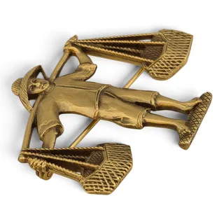 Photo of Vintage PEM Asian Figural Brooch Basket Carrier Gold Tone Signed