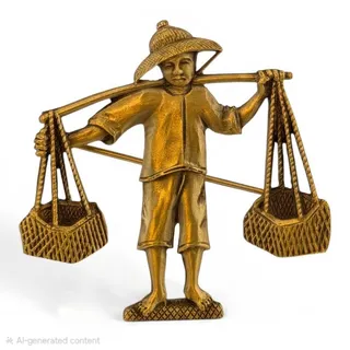 Photo of Vintage PEM Asian Figural Brooch Basket Carrier Gold Tone Signed