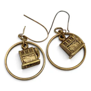 Photo of Vintage Petite Gold Tone Cash Register Hoop Earrings Locking French Hooks