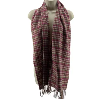 Photo of 100% Cashmere Scarf Made in Scotland Unique Plaid Pink Green Pale Yellow