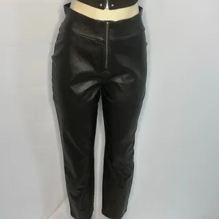 Photo of HUE Black Coated High Rise Zip Front Stretch Ankle Pants Women’s Medium