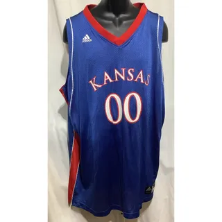 Photo of Vintage Adidas KU Kansas Jayhawks 00 Jersey Royal Blue Size 2XL